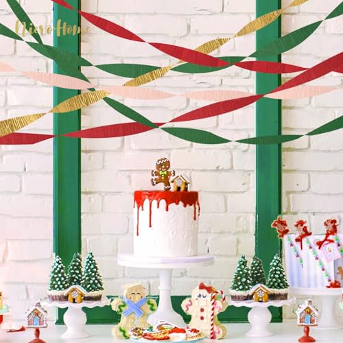 Image of NICROHOME EUR Christmas Decorations, 8 Rolls Christmas Green Red Gold Crepe Paper Streamers for Xmas Birthday Party Wedding Baby Shower Party Decorations, 1.8 Inch x 82 Ft /Roll