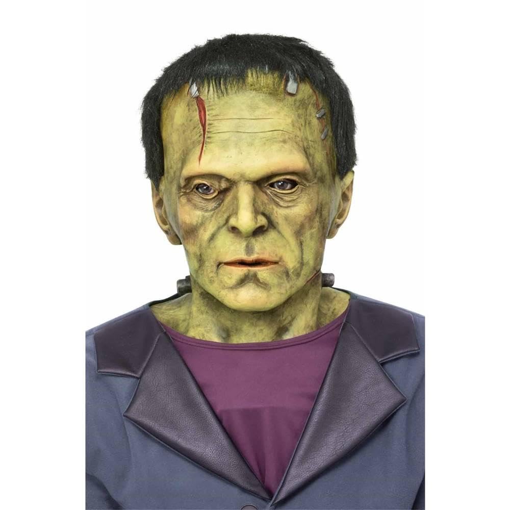 Smiffys Uniwersalna maska lateksowa Monsters Frankenstein, oficjalnie licencjonowana klasyczna uniwersalna przebranie potworów, maski dla dorosłych