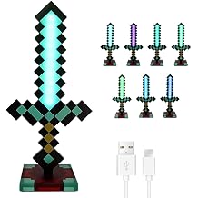Diamond Sword Light 41 cm Diamond Sword Toy Pixel Sword with 7 Dynamic Light Modes Accessories and Party Gifts for Children and Gamers Multi-Colour [Energy Class B]