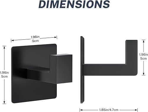 Miniatura 2 de Paquete de 4 ganchos adhesivos negros mate para baño y cocina, ganchos resistentes de acero inoxidable para toallasbatas, sin daños, montaje sin