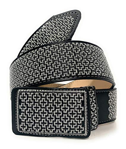 Men's Silver Embroidered Western Cowboy Rodeo Belt, Cinto Charro Bordado Plateado Cinto Vaquero (40, Black)