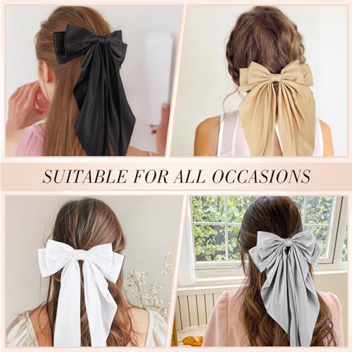 6 Pcs Long Big Satin Hair Bows Bulk for Women & Girls
