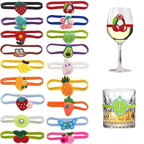 Marcadores para copas de vino Ackron: set de 18 etiquetas de silicona para botellas y copas