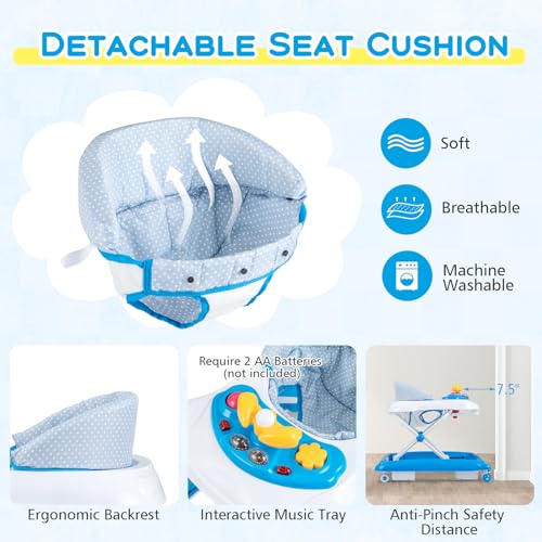 Image of BABY JOY Baby Walker, 4 in 1 Foldable Activity Walker with Adjustable Height, Music, Lights, Anti-Rollover Toddler Push Walker, Baby Walker with Wheels for Boys Girls 7-14 Months (Blue)