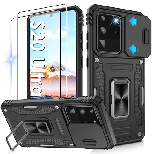 Jshru for Samsung S20 Ultra Case with Screen Protector-Camera Protective Cover | Ring Stand Phone Case for Men and Women | Shockproof Bumper Phone Cover Black-S20 Ultra