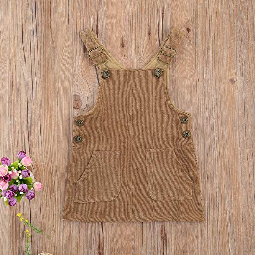 Yurio Infant Toddler Baby Girl Fall Winter Outfits Corduroy Strap Pocket Bib Overalls Dress Pinafore Suspender Skirt (Coffee, 2-3Years) #TOP2