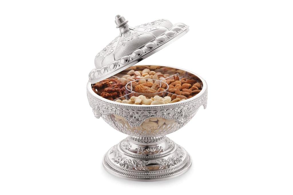 See full amazon price history chart for LD LUCIDO DECORE Royal look Classic Silver Plated Designer Bowl Shape Dry Fruit Storage Box/Container with 5 Compartment and Airtight Lid For Serving, Snacks Box LD LUCIDO DECORE Royal look Classic Silver Plated Designer Bowl Shape Dry Fruit Storage Box/Container with 5 Compartment and Airtight Lid For Serving, Snacks Box (B0BBNGX7Y8) Amazon Price History, Amazon Price Tracker