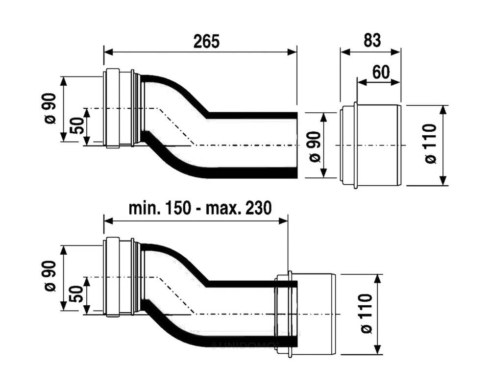 Sanit 58.936.00.0000 – Kit Di Adattatore Per WC A Parete – DN 90/DN 100 – Plastica PE Nera. Per Trasformare WC Tradizionali In Sospesi.