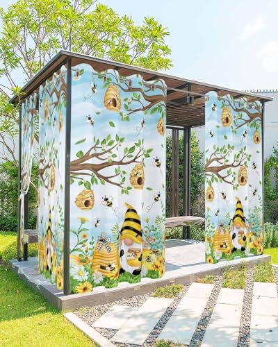 EZON-CH Rideaux d'extérieur imperméables pour terrasse, nain de ferme, tournesol, abeille, rideaux d'extérieur filtrant la lumière, rideaux d'extérieur pour salon, pergola, jardin, balcon, 137,2 x