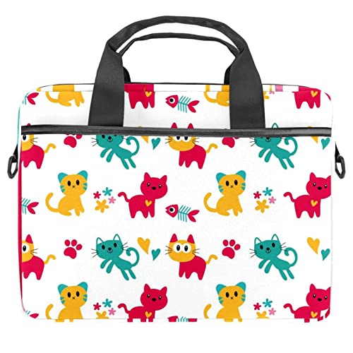 Sacoche à bandoulière ordinateur portable 13 à 14.5 pouces housse PC imprimée chat multicolore