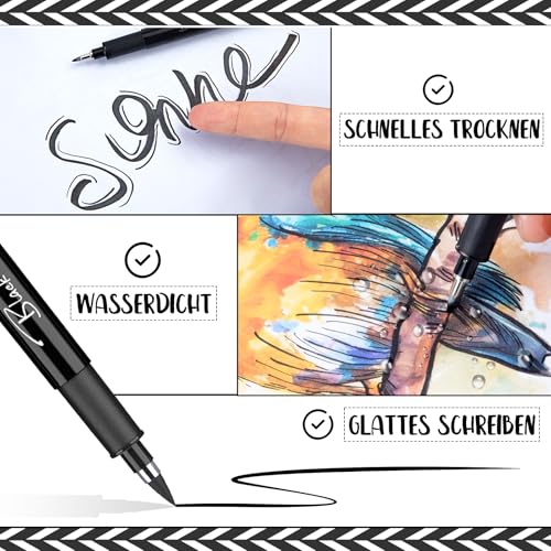 YYSHUS 12 Kalligraphie-Stifte Schwarz – Kalligrafie-Set für Anfänger, Fineliner & Pinselspitzen – Wasserfester Stift zum Zeichnen, Handlettering & Unterschriften