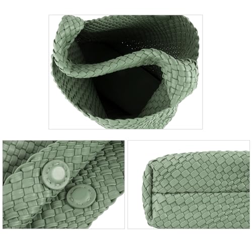 Image of Woven Tote Bag for Women with Purse, Vegan Leather Hobo Bags Large Handmade Underarm Shoulder Bag