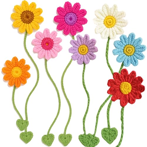 8 Pack Flower Crochet Bookmarks Handmade Knitted Daisy Sunflower Book Marker for Women Personalized Book Marks for Reading Men Book Lover Teacher Kids Birthday Gift Cute Unique Bookmarks
