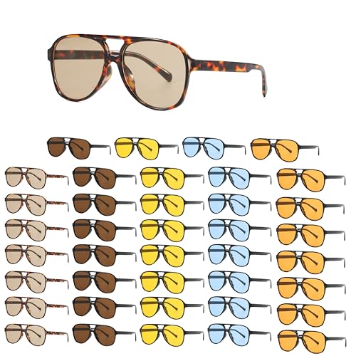Image of 1 /9 /100-Pack Wholesale Retro Aviator Sunglasses - Bulk Resale Bundle Large Frame Classic 70s Style UV400 Protection