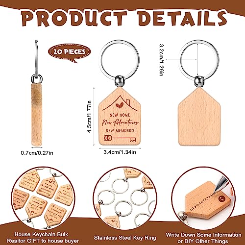 Image of Inbagi 20 Pcs New Home Keychain Bulk Welcome Gifts | House Key Chains Housewarming Party Favors Homeowner Supply for Friends Family Coworker Wooden Key Tag