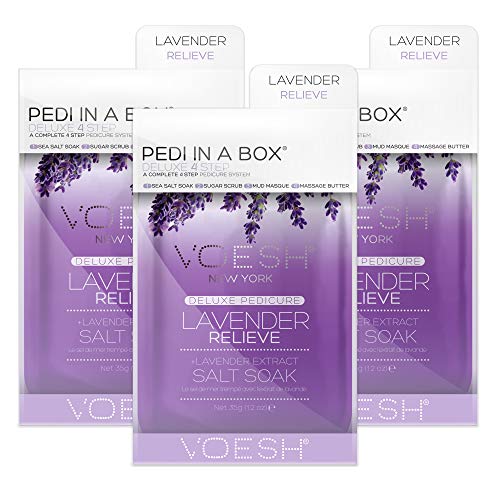 VOESH Pedi in a Box Deluxe 4 Step, Pack of 3 - Intensive Foot Treatment - VOESH Pedicure in a Box - DIY Pedi Kit - Vegan Spa Pedicure Kit - Pedicure Soak Kit - At-Home Foot Care