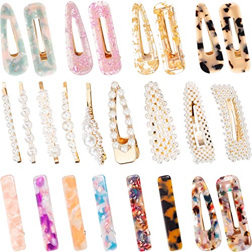 24 Pieces Geometric Resin Acrylic Hair Clips Crystal Artificial Pearl Hair Pins Duckbill Alligator Barrette for Women Girls (Style 1)