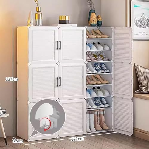 Image of Modular Shoe Rack Organizer with Drawer Storage, Multi-Layer Foldable Shoe Cabinet with Dustproof Doors for Home Entryway Bedroom (White, 9-Door)