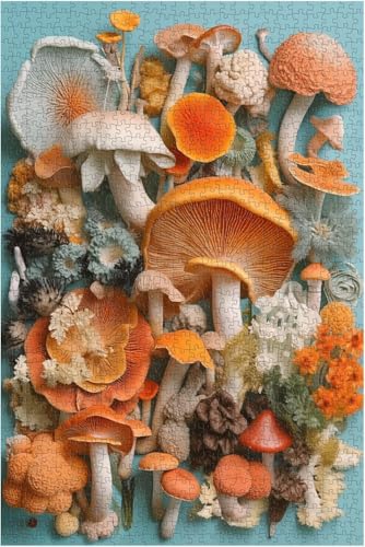 1000 pieces 大人のためのキノコパズル 自然植物ジグソーパズル キノコアートパズル カラフルな野生菌類パズル 家の壁の装飾としてのサムネイル