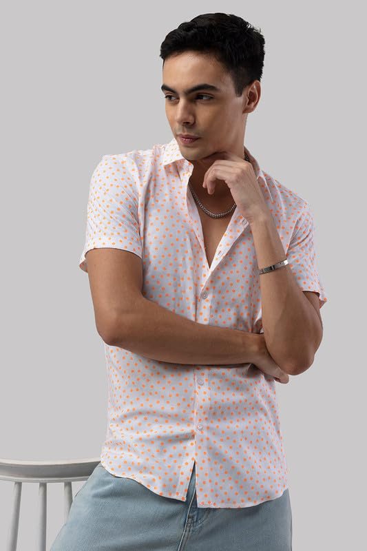 Image of SNITCH Men Cotton Regular Fit Fluorescence Polka Shirt
