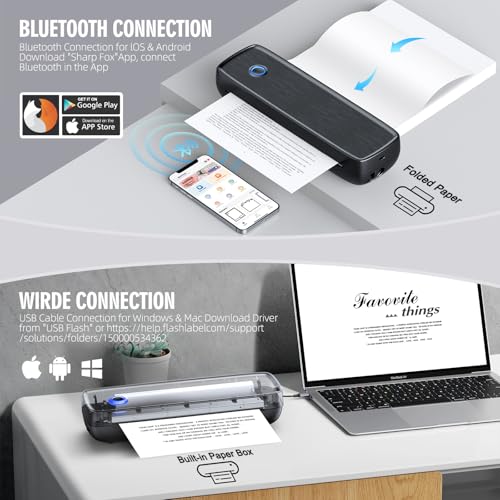 Image of Portable Thermal Printer, Wireless & Bluetooth Mini Inkless Printer for Travel, Office, Home, Supports 8.5x11inch, Compatible with iPhone, Android, Laptop