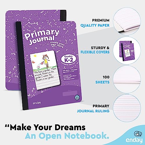 Image of Enday Primary Journal Grades K-2, Primary Writing Journal, Half Page Ruled Primary Journal Composition Notebook for Kids, 100 Sheets kids Notebook, Purple and Blue (2 Pack)