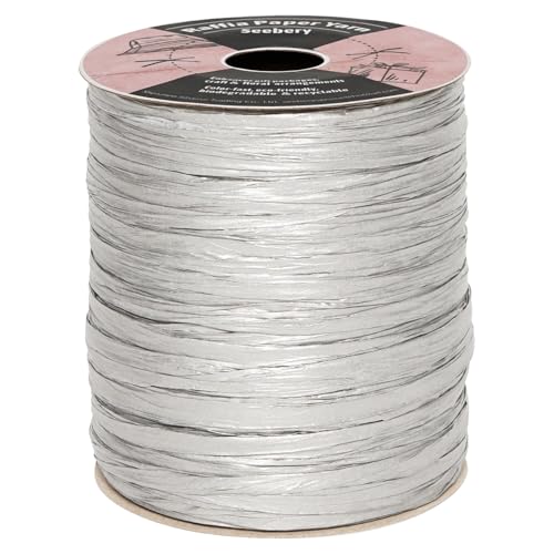 Raffia Ribbon for Crafts - Raffia Yarn Grass Twine for Gift Wrapping, DIY Decoration & More | Matte String Paper Rope for Crochet - 1/4'' Wide, 100 Yards, Silver