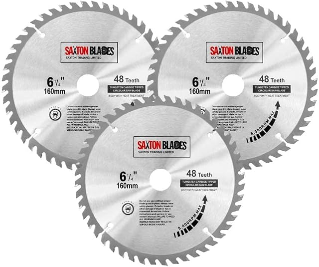 Saxton TCT Circular Wood Saw Blades 160mm x 48T x 20mm Bore Compatible with Festool TS55 Bosch Makita (Pack of 3)