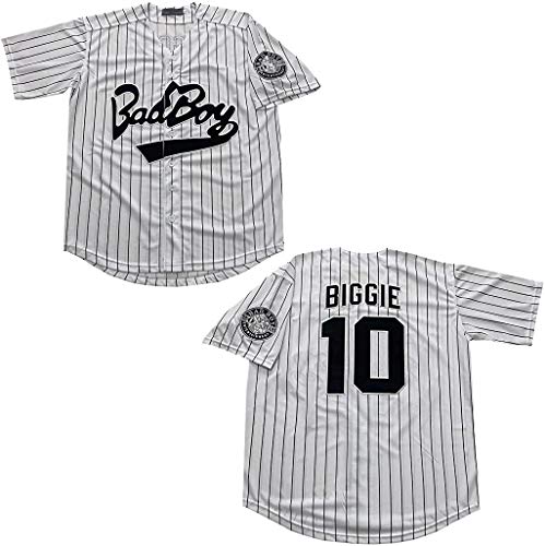 Men's Bad Boy 10 Biggie Smalls Jersey The Notorious Movie Baseball Jerseys White Stripe (L, White)