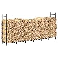 NANANARDOSO 8FT Outdoor Firewood Rack Stand for Indoor Fireplace Wood Storage, Fire Log Stacker Holder, Heavy Duty Logs Stand Stacker Holder for Fireplace Metal Lumber Storage, Matte Black