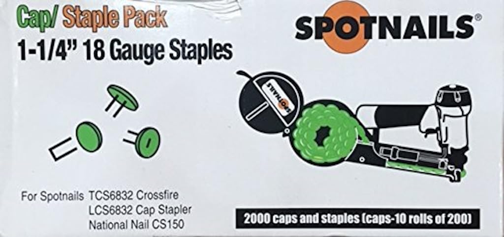 Spotnails Cap and Staple Pack – 3/8" Crown, 1-1/4" Leg Staples with Plastic Caps (136075)