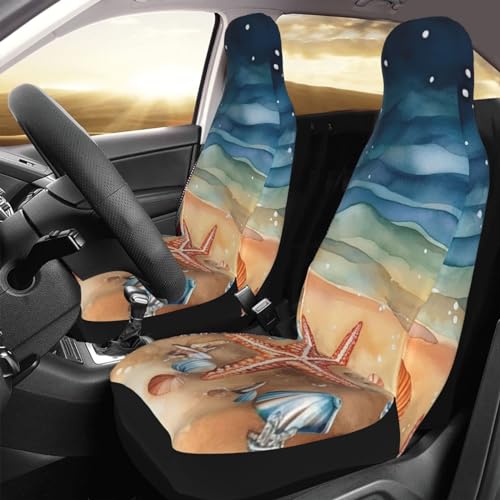 Housse de siège de voiture aquarelle coquillages lot de 2 protections élastiques pour auto et SUV
