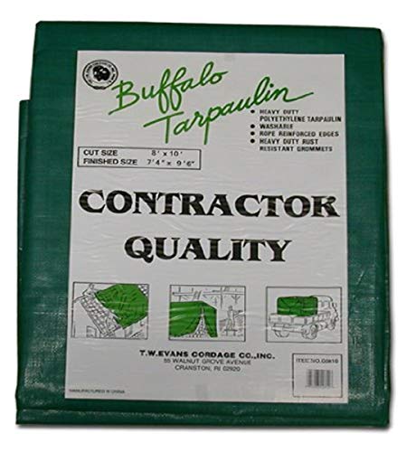 T.W Evans Cordage G0810 8-Feet by 10-Feet Contractor Grade Poly Tarp, Black/Green