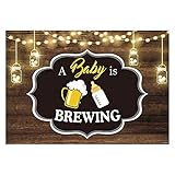 Funnytree 7x5FT Baby is Brewing Party Photography Backdrop for Baby Shower Birthday Banner Glitter Rustic Wood Background Photo Booth
