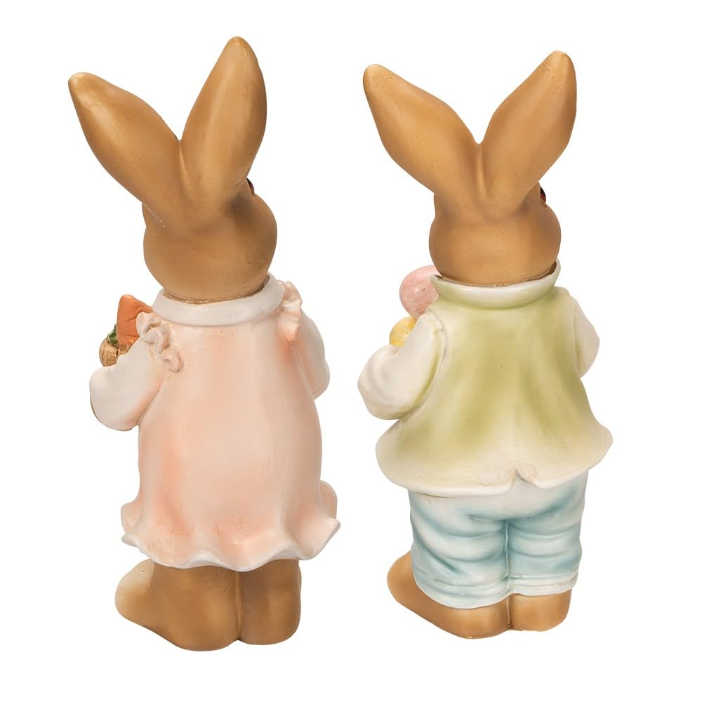 Ideen mit Herz Dekoracyjne figurki para zajączków | 2 figurki zajączków z marchewką i jajkami wielkanocnymi | dekoracja wielkanocna | wysokość ok. 14 cm (wzór 2)
