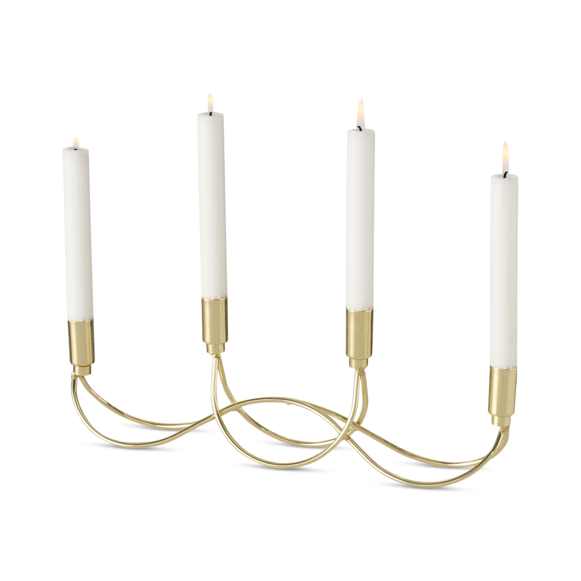 Wave Metal Candelabra, 4 Taper Candle Holder, Gold Finish, Iron, 15 Inches