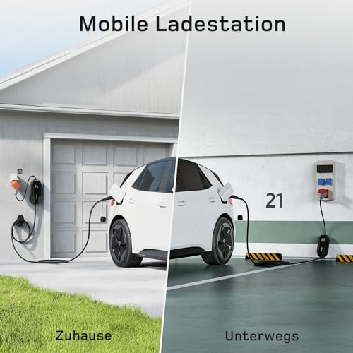 dé Mobile Wallbox/Ladestation 11kW [3-phasig|5,5m|6-16A] mit Einstellbarer Ladeleistung, Ladekabel CEE 16A auf Typ 2 und EV Ladegerät für Model Y/3, ID.3/4/5, MG4, EX30, e-up, e-tron und andere EV