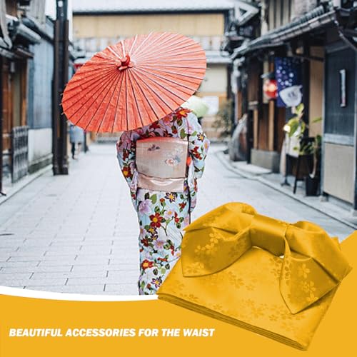 Kimono Belt for Women Japanese Traditional Yellow Wide Bow Belt with Cherry Blossom Patterns Accentuating Waistline One Size Fits Most Yukata Belt for Cosplay, Halloween, Themed-Party Bow Belt2