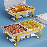 IMXSUMDA Chafing Dishes for Buffet 2 Pack, 9.5QT Chafing Dish Buffet Set, Stainless Steel Chafers and Buffet Warmers Sets for Parties Wedding, Rolled-Edge Design Buffet Servers with Gold and Silver