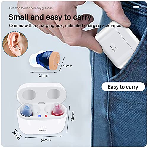 Mirasing Rechargeable Hearing Aids For Seniors & Adults,Hearing Amplifier,Invisible Hearing Aids With Noise Cancelling, Rechargeable Hearing Amplifier With Storage And Charging Combo Portable Charging Case, Two Blue & Red #TOP2