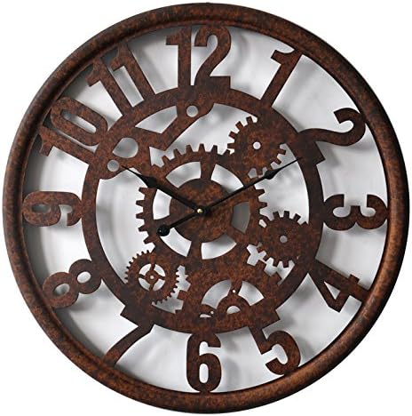 HDC International Round Decorative Metal Distressed Gear Clock Quartz Movement 23 x 23 x 1 Inches.0114