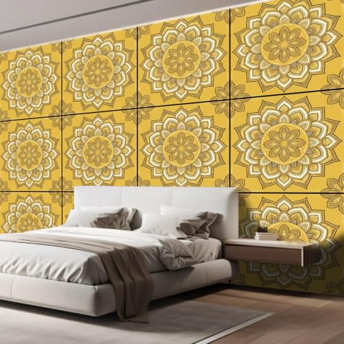 Mural de pared mandala amarillo de fácil colocación para tapar imperfecciones 4
