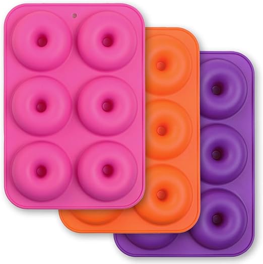 6-Cavity Silicone Donut Mold, Silicone Bagel Mold, Non-Stick Donut Mold, Food Grade Silicone, BPA Free, 3 Pcs