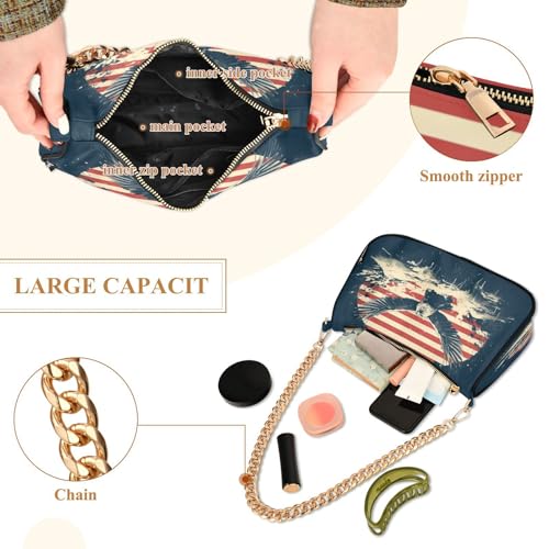 Image of Shoulder Bags for Women American US Flag Independence Day Patriotic Hobo Tote Handbag Small Clutch Purse with Zipper Closure