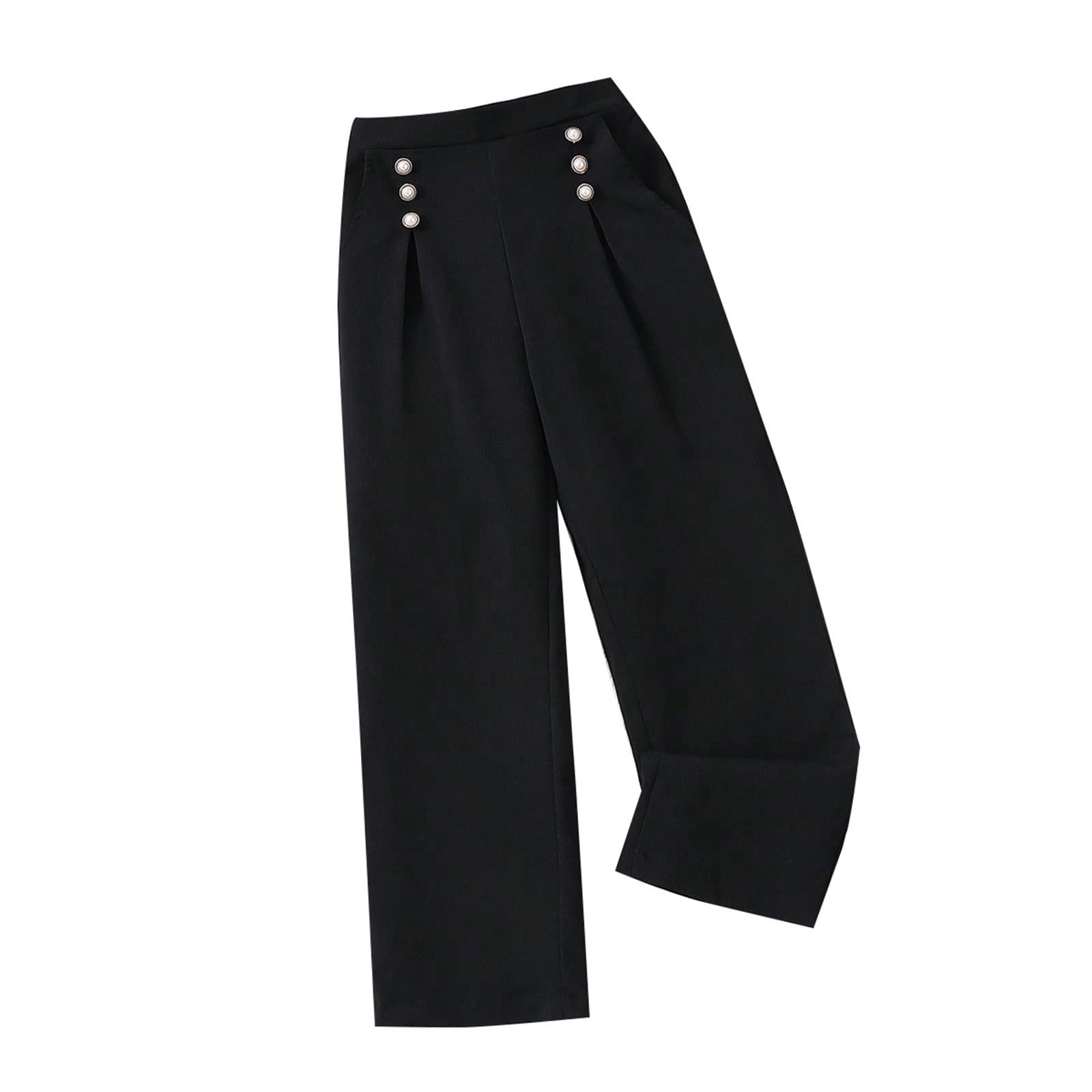 Girls Wide Leg Dress Pants High Waisted Button Loose Straight Leg Trousers Casual Palazzo Pants (Black, 8-9 Years)