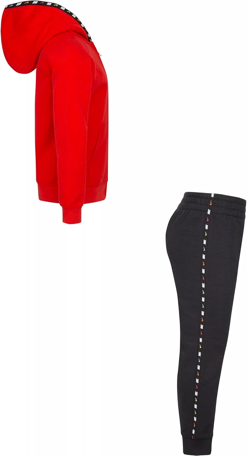 Nike Little Boys' Micro Evolution Full-Zip Hoodie and Jogger Pants 2 Piece Set (Black(66H232-023)/Red, 18 Months)