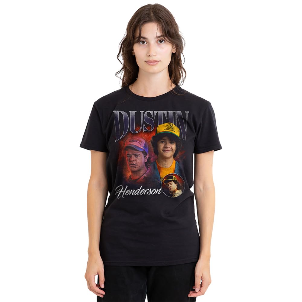 Stranger Things Women's Black Dustin Homage Shirt, S Uk