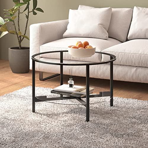 Table basse en verre trempé noir transparent 70cm salon moderne 467