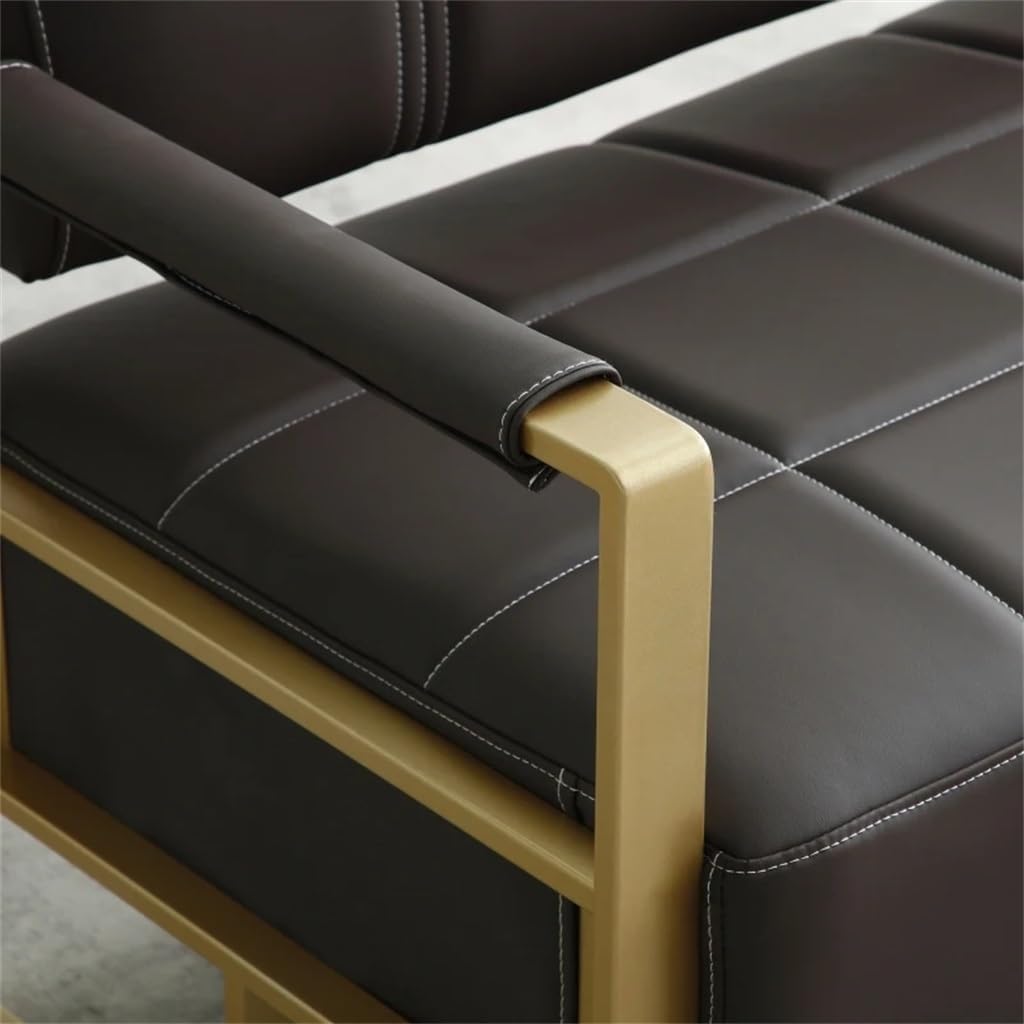 Brown 57.9" Width Upholstery Faux Bonded Leather Loveseat Sofa Office Apartment Studio Furniture with Golden Metal Arms