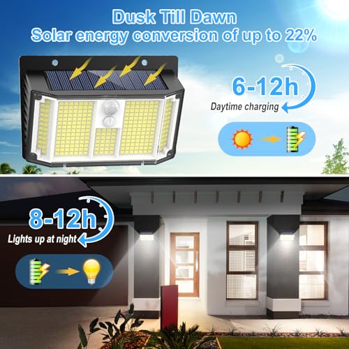 Solar Security Lights, 268 LED Outdoor Solar Lights 3 Modes Motion Sensor Garden Lights 270° Wide Angle Solar Powered Lights IP65 Waterproof Solar Wall Light Outside for Front Door Yard Garage, 2 Pack - Image 6